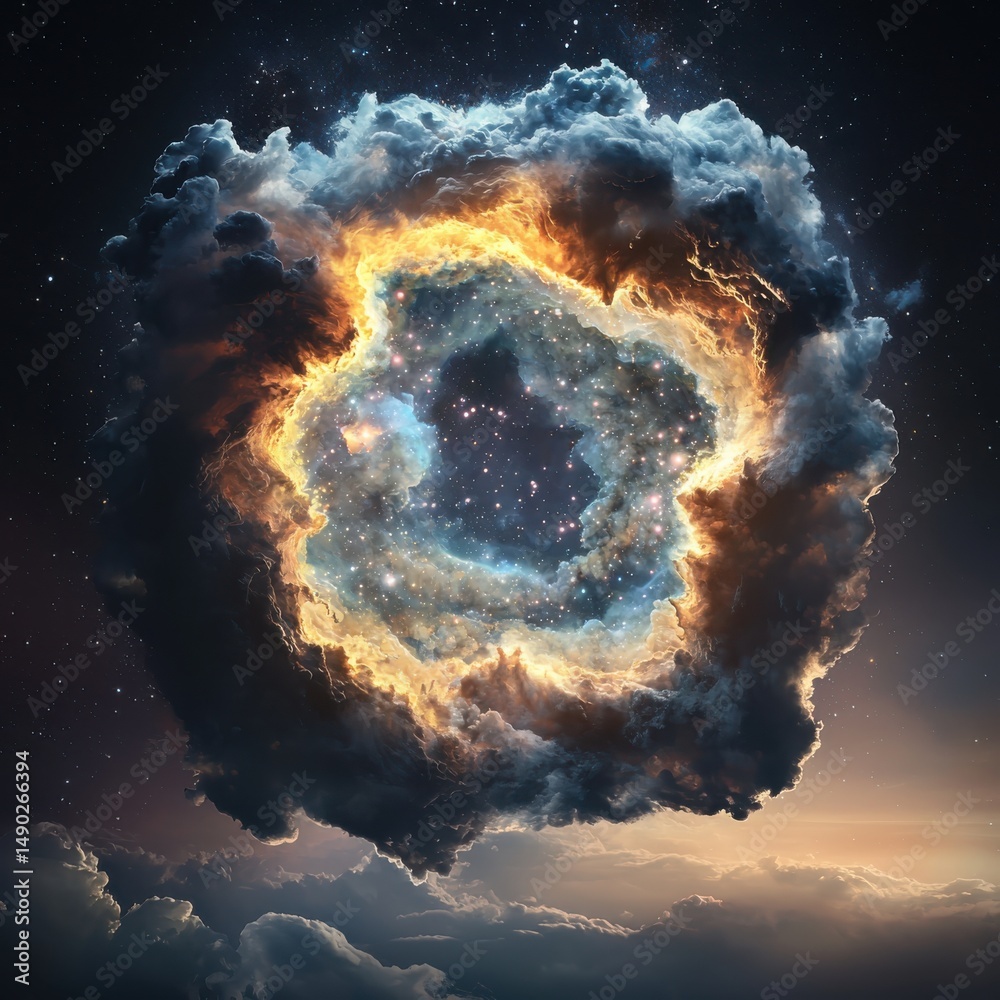 Poster cosmic explosion event outer space digital art nebula environment celestial viewpoint surreal concep