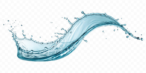 realistic smooth sky blue liquid water splash in curve style isolated on transparent background
