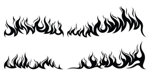 Silhouette Fire flames. Old school tattoo neo-tribal style or silhouette flame for cars. set vector icons. Fire sign. Fire flame icon isolated on white background. Vector illustration	