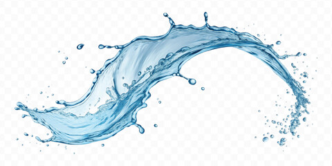 realistic smooth sky blue liquid water splash in curve style isolated on transparent background