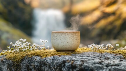 Warm beverage outdoor waterfall