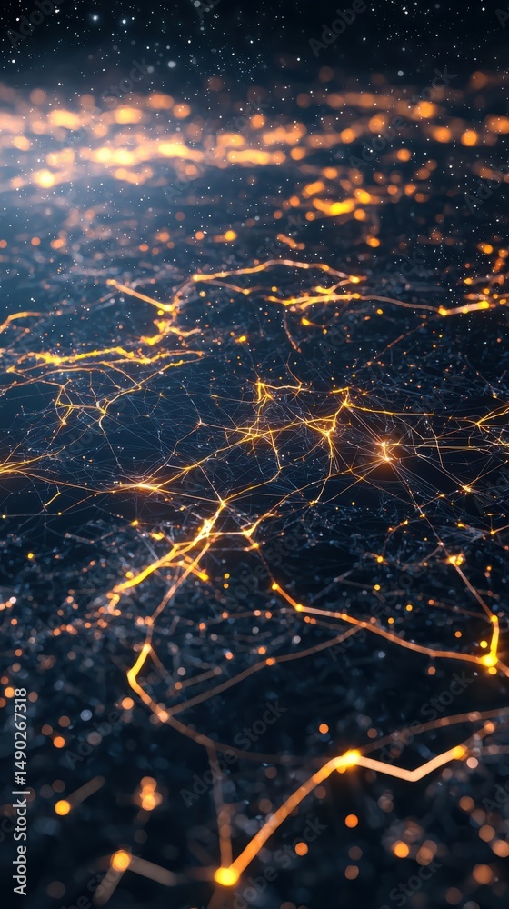 Poster dynamic network visualization of digital connections abstract environment high-tech concept nighttim