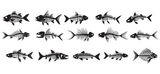 
set of  fish skeleton vector, Fish isolated vector. silhouette illustration fish symbol, isolated background. illustration EPS 10.