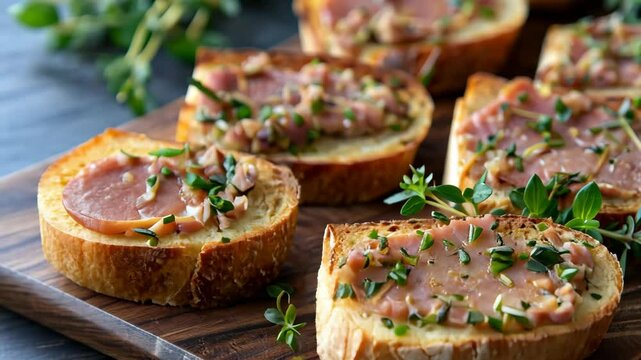 crispy crostini with p&acirc;t&eacute; and fresh herbs
