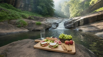 Picnic Near Waterfall with Natural Surroundings
