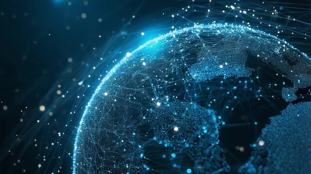 Digital Globe: A breathtaking digital rendering of our planet, swathed in a cosmic network of interconnected data streams and radiant light.