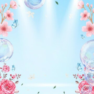 Y2k background retro video Butterfly and Flowers