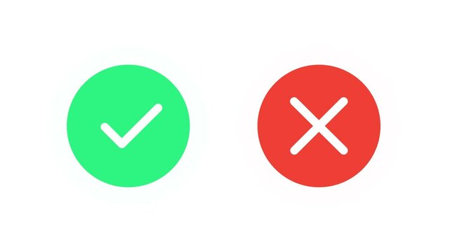 Green check mark and red cross mark animation with checklist signs and approval badges on transparent 4K background. Flat modern design on transparent 4K background.