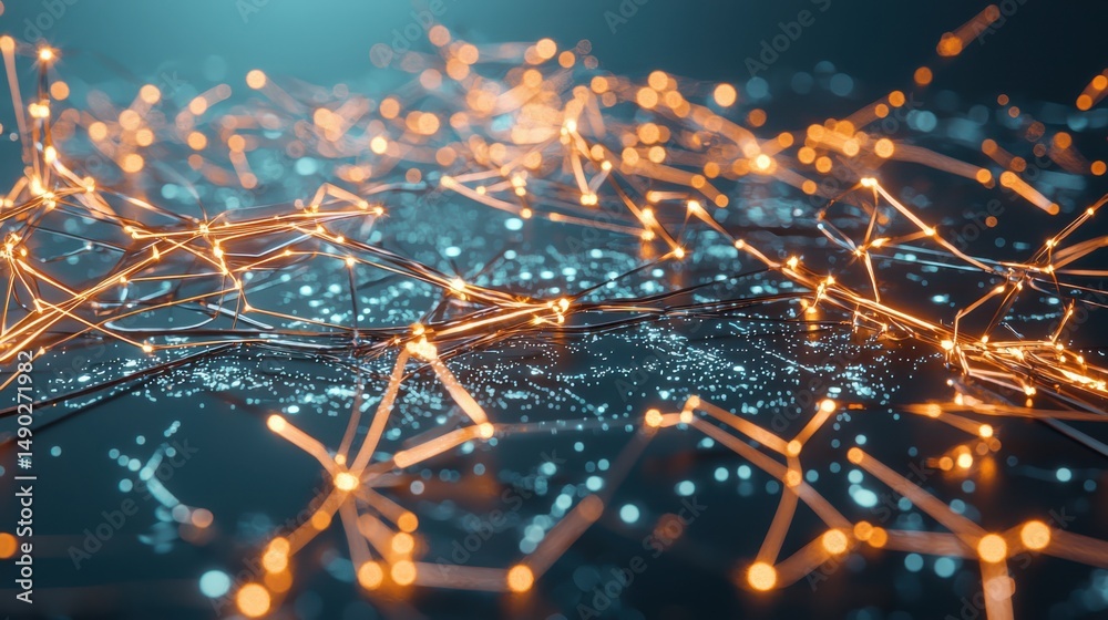 Poster dynamic data visualization of interconnected networks digital environment 3d render tech conceptuali