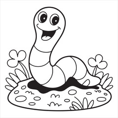 Obraz premium Fun and Easy Kids Coloring Page of a Smiling Worm on a Nature Patch