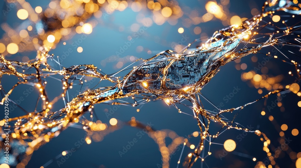 Poster exploring neural networks and digital innovation in a futuristic environment abstract technology vis