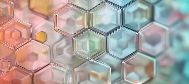 Layered transparent hexagons with subtle pastel blending  - Powered by Adobe