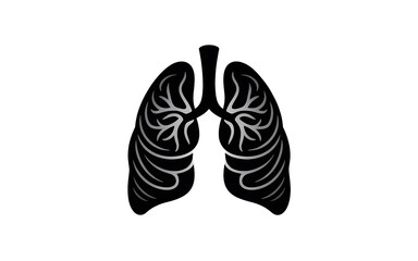Black silhouette of human lungs in vector style on a white background