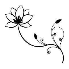 Botanical Line Drawing – Simple Flower and Leaf Illustration

