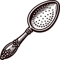 Vintage engraved spoon with ornate design and textured detailing in classic