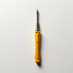 Yellow Screwdriver: A precision yellow-handled screwdriver stands upright against a clean background, highlighting its simple yet functional design.
