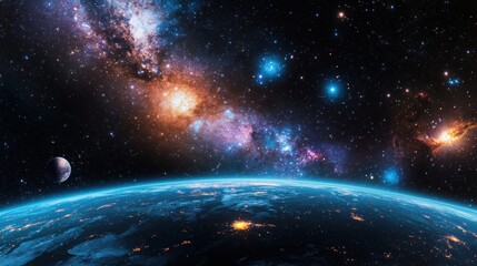 Obraz premium Exploring cosmic wonders deep space imagery over earth celestial phenomena cosmic environment aerial perspective