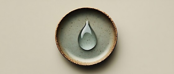 Water drop on plate, beige background