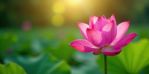 Obraz premium Single pink lotus petal unfurls in soft sunlight , elegance, enlightenment