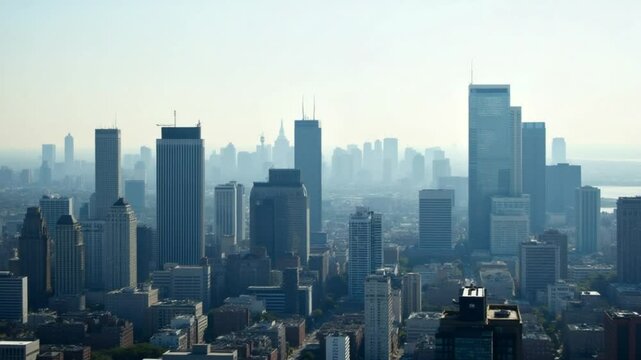 Cityscape Skyline View of High Rise Corporate Office Business District Blocks