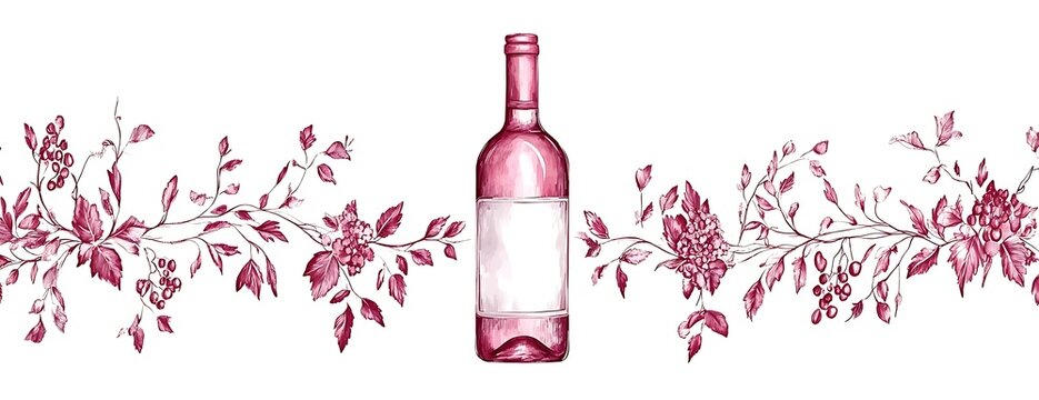 Rose wine bottle floral border design