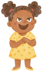 Watercolor Illustration of a Mischievous Girl with Cheeky Smile