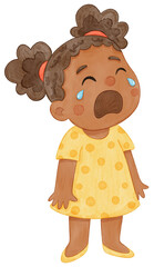 Watercolor Illustration of a Crying Girl with Tearful Expression