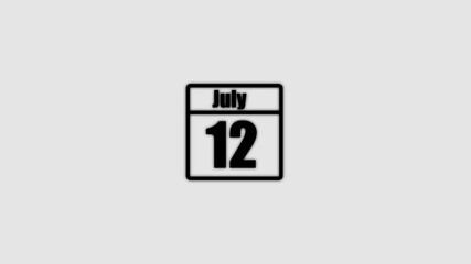 12 July calendar icon animation. Boost your productivity and impress clients with this sophisticated calendar animation. black color calendar on a white background.