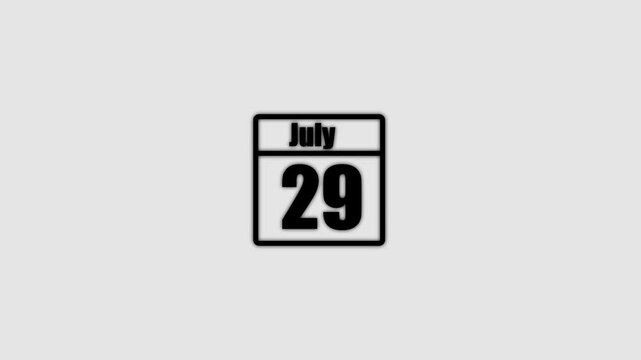 29 July calendar icon animation. Boost your productivity and impress clients with this sophisticated calendar animation. black color calendar on a white background.