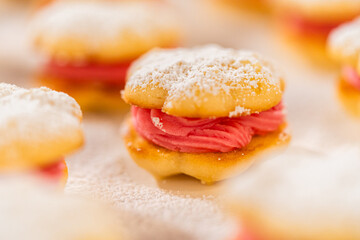 Lemon Spritz Cookie Sandwich with Cranberry Buttercream