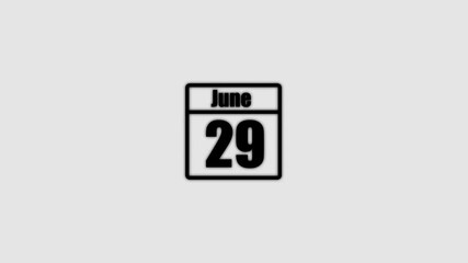 29 June calendar icon animation. Boost your productivity and impress clients with this sophisticated calendar animation. black color calendar on a white background.