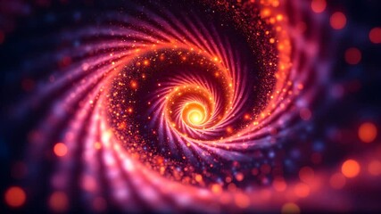 Spiral background with glowing core pulsing rhythmically, swirling tendrils of light ripple outward in a hypnotic dance with flickering bokeh lights - Powered by Adobe