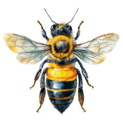 Watercolor Bee Illustration: A Detailed Honeybee in Flight , isolated on white background png