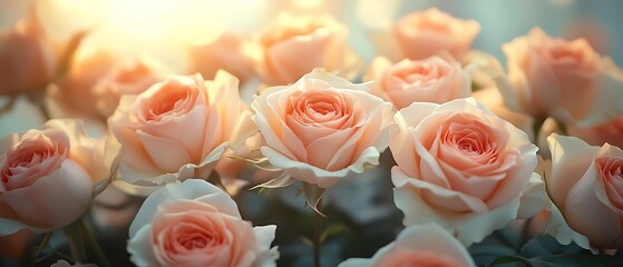 Peach roses sunset bouquet, garden