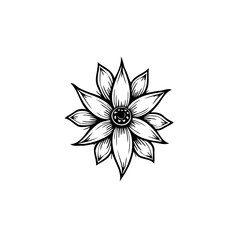 Elegant monochrome floral illustration with detailed line work and a central gem