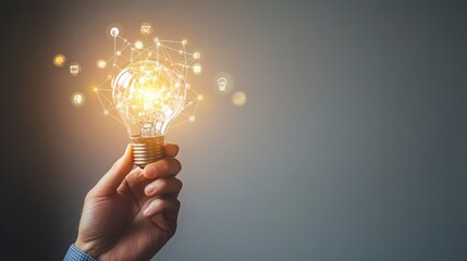 Illuminated lightbulb held, showcasing interconnected ideas & innovation