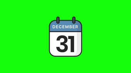 Animated calendar icon showing the date December 31st. Ideal for reminders, event announcements, social media content, and any project needing a visual representation of this date.