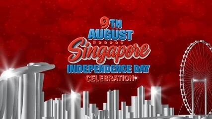 9th of august singapore independence day celebration with flag and motion graphic animation