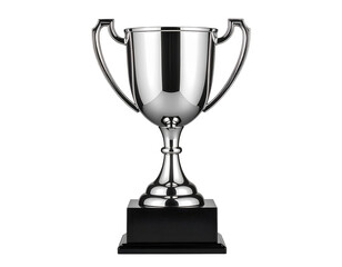 High-quality silver trophies with realistic metallic textures, rendered in 3D with smooth finishes and modern shapes, perfect for transparent PNG usage and competition themes