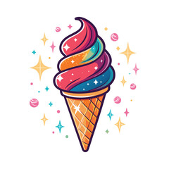 Cherry ice cream design. Fresh ice cream graphic print design for t shirt, apparel, posters, background and others. Retro ice cream hand drawn vector art, Enjoy summer with sweet ice cream.