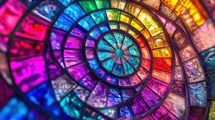 Colorful Spiral Stained Glass Window Art with Artistic Light Reflection