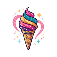Cherry ice cream design. Fresh ice cream graphic print design for t shirt, apparel, posters, background and others. Retro ice cream hand drawn vector art, Enjoy summer with sweet ice cream.