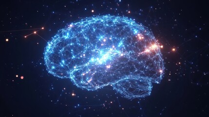 Glowing Human Brain Composed of Interconnected Neural Nodes Representing Cognitive Function.
