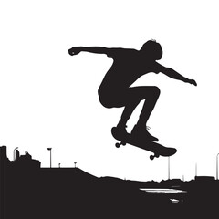 silhouette of a person playing skateboard, editable vector image
