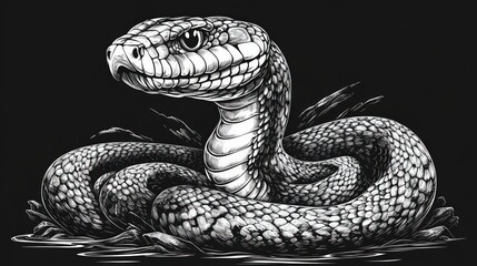 Fototapeta premium Detailed monochrome snake illustration