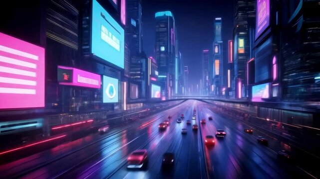 Floating Smart City: Futuristic Metropolis with Hover Cars and Neon Skyscrapers