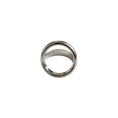 a close up shot against a black background highlights a metallic jewelry item