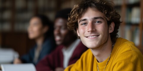 Engaged group of students collaboratively studying at university campus