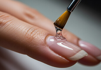 Clear nail polish application closeup