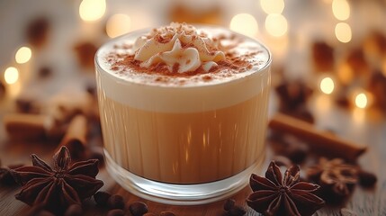 Warm spiced beverage with whipped cream
